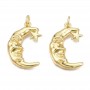 Moon with Star brass pendants with jump ring 16K gold plated, 1pcs