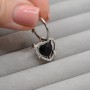 Brass pendant Heart with black crystal, platinum plated