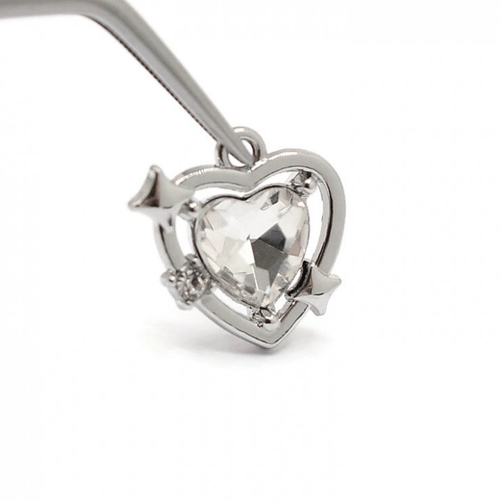 Brass pendant Heart with crystal, platinum plated