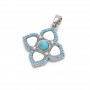 Подвеска Орнамент Клевер 18мм с бирюзой и перламутром, родиевое покрытие