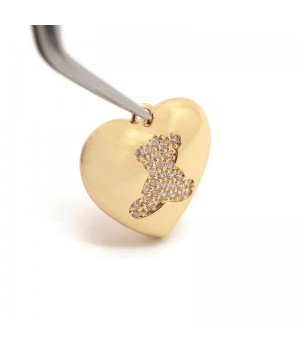 Brass micro pave Heart Teddy Bear charm pendant 18mm, 18K gold plated