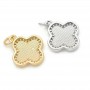 Brass micro pave Clover pendant 15mm with natural shell, rhodium plated