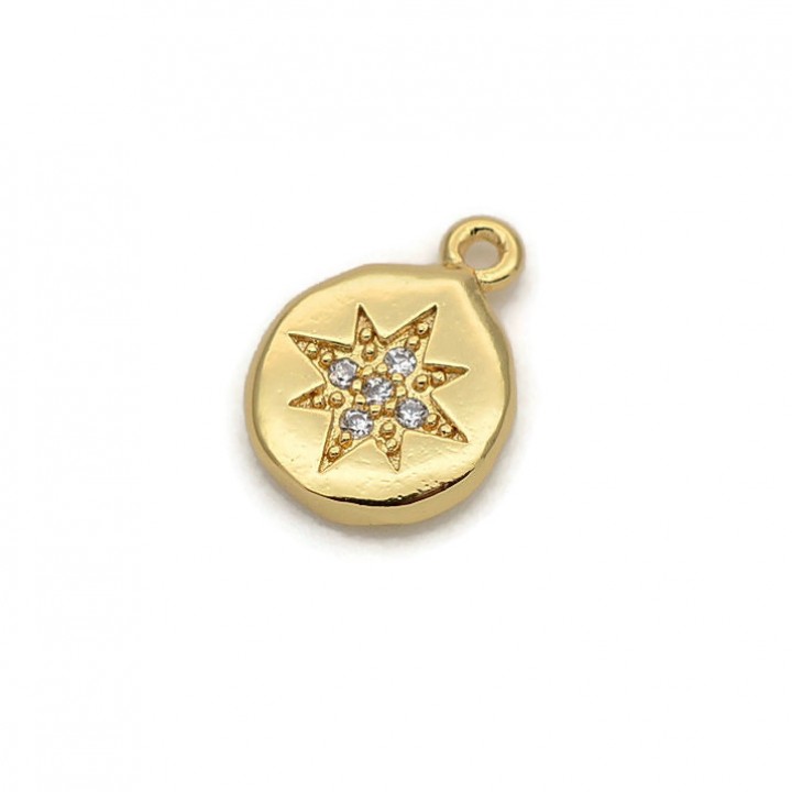 Brass micro pave Star charm pendant 9.5mm, 18K gold plated
