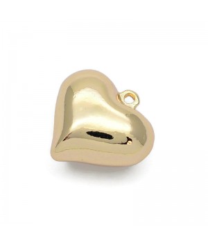 Brass Heart charm pendant 18mm, 18K gold plated