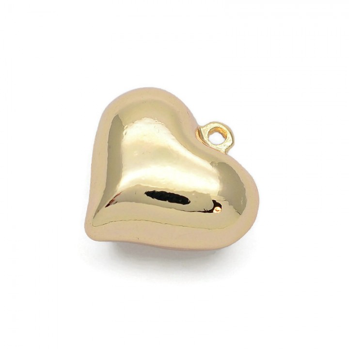 Brass Heart charm pendant 18mm, 18K gold plated