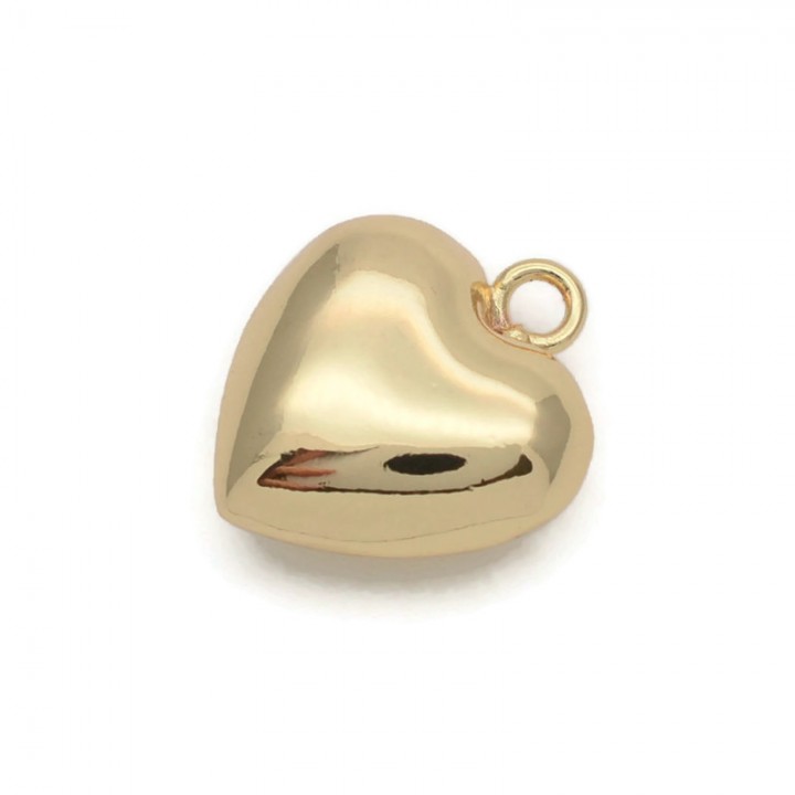 Brass Heart charm pendant 18mm, 18K gold plated