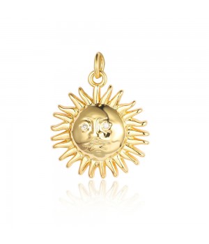 Colgante Sol 18mm con circonitas, dorado 18K