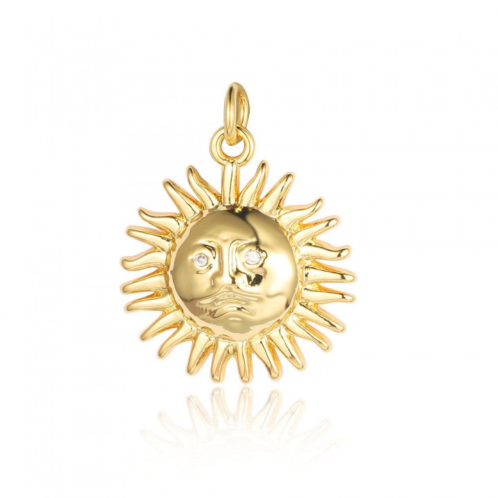 Colgante Sol 18mm con circonitas, dorado 18K