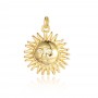 Brass micro pave Sun pendant 18mm, 18K gold plated