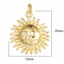 Brass micro pave Sun pendant 18mm, 18K gold plated