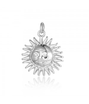 Brass micro pave Sun pendant 18mm, platinum plated