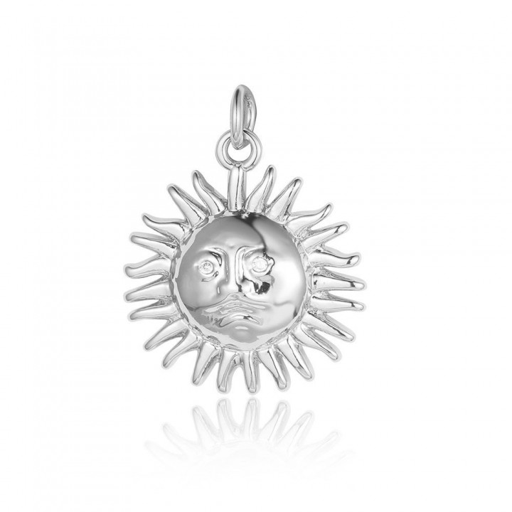 Brass micro pave Sun pendant 18mm, platinum plated