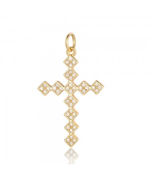 CZ Brass pendant Cross 30mm, 18K gold plated