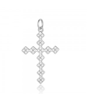 CZ Brass pendant Cross 30mm, platinum plated