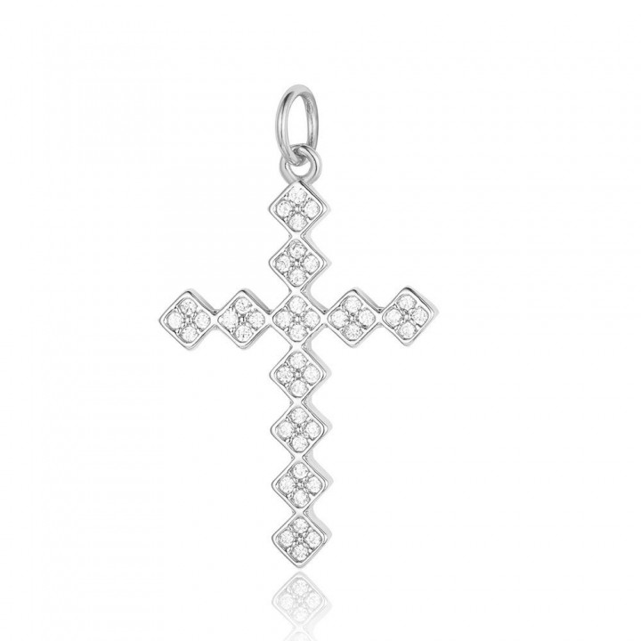 CZ Brass pendant Cross 30mm, platinum plated