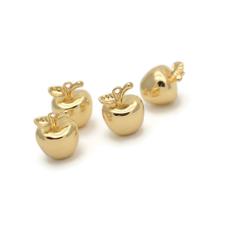 Brass Apple charm pendant 8.5:10mm, 14K gold plated