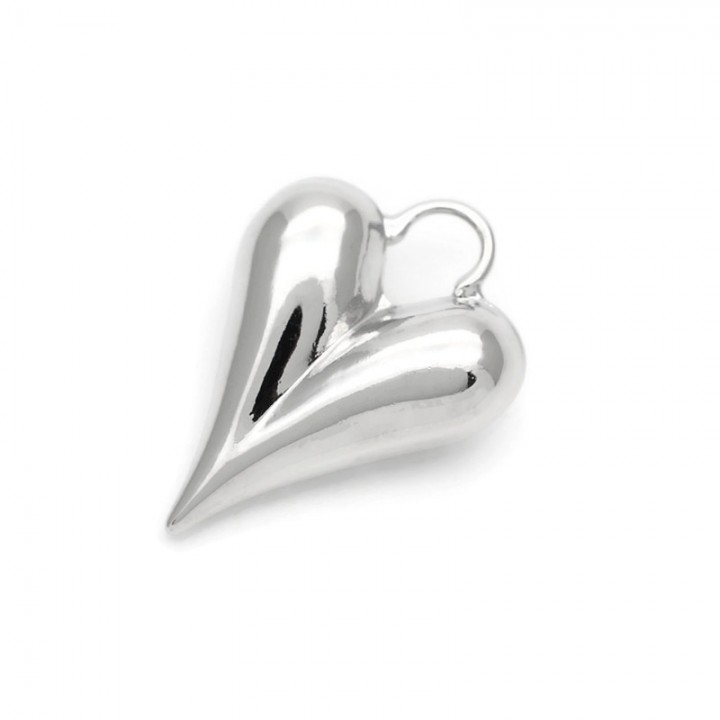 Brass Heart charm pendant 15mm, platinum plated