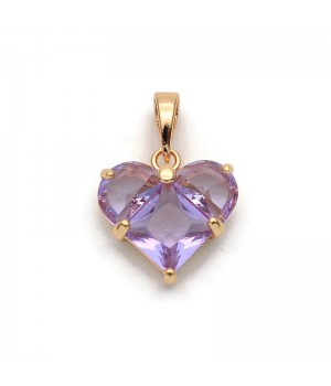 Colgante Corazón 14mm con circonita color lila, dorado 18K