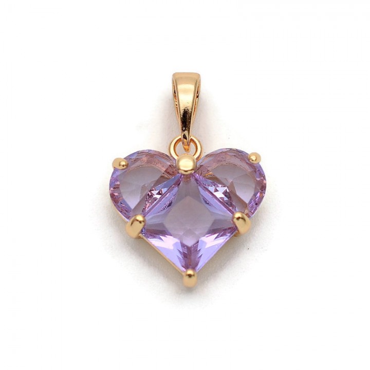 Colgante Corazón 14mm con circonita color lila, dorado 18K