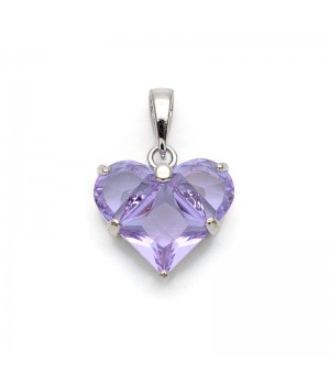 Colgante Corazón 14mm con circonita color lila, baño de rodio