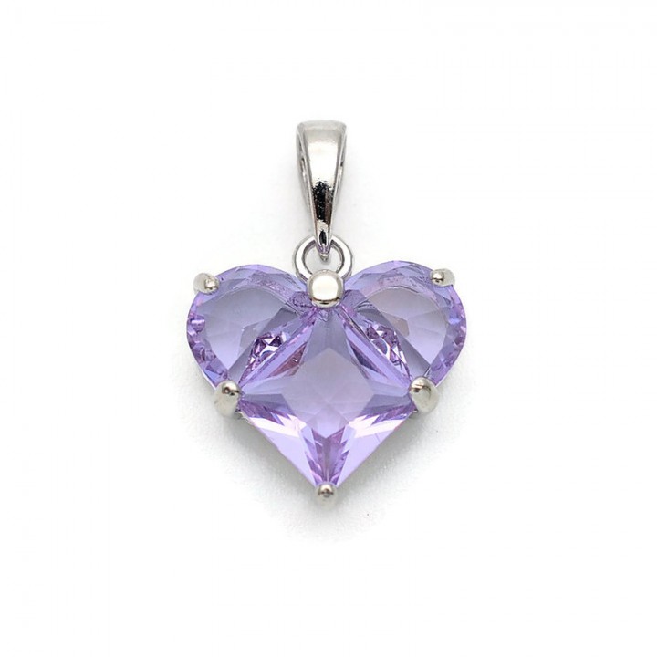 Colgante Corazón 14mm con circonita color lila, baño de rodio