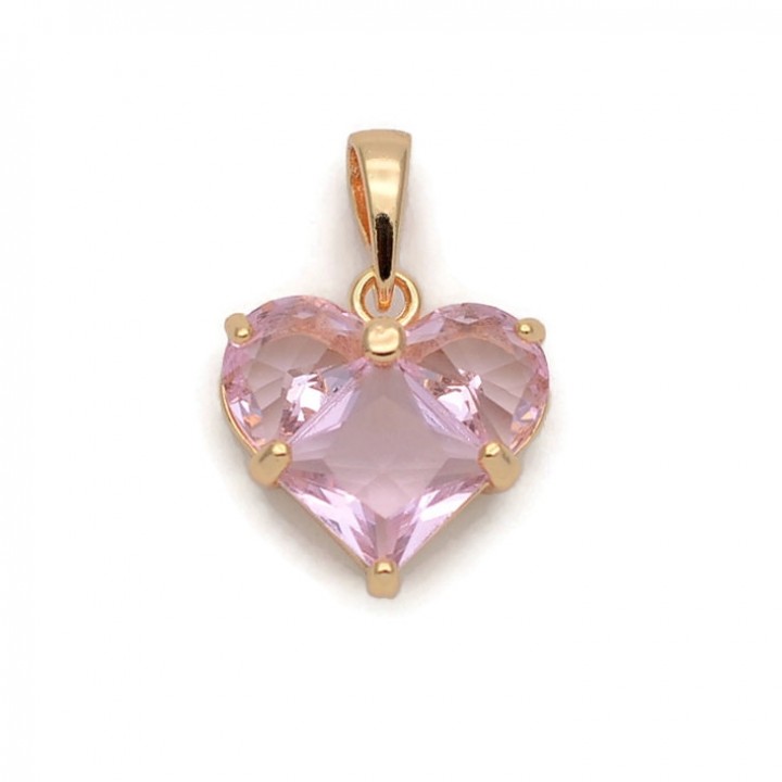 Colgante Corazón 14mm con circonita rosa, dorado 18K