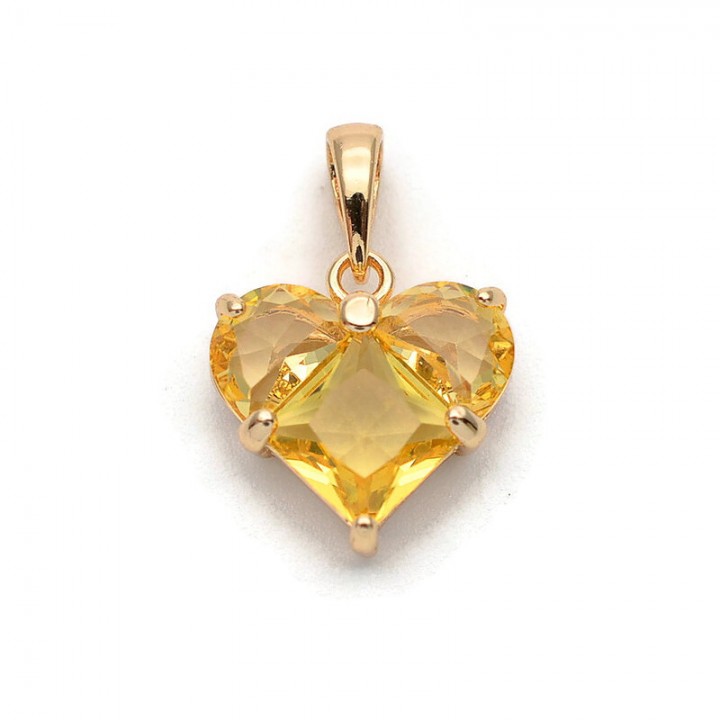 Colgante Corazón 14mm con circonita color amarillo, dorado 18K