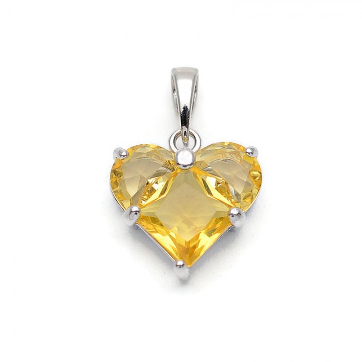Colgante Corazón 14mm con circonita color amarillo, baño de rodio
