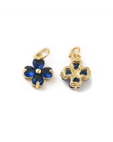 Brass micro pave Clover charm pendant 10mm blue color, 18K gold plated