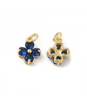 Brass micro pave Clover charm pendant 10mm blue color, 18K gold plated