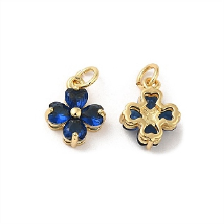 Trébol 10mm con circonitas color azul, dorado 18K