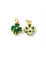 Brass micro pave Clover charm pendant 10mm green color, 18K gold plated