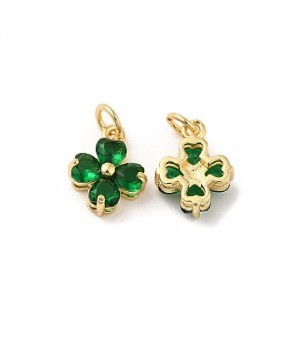 Brass micro pave Clover charm pendant 10mm green color, 18K gold plated