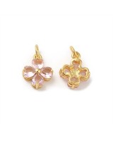 Brass micro pave Clover charm pendant 10mm pink color, 18K gold plated