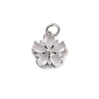 Colgante Flor con circonita cúbica color Ópalo rosa, baño de platino