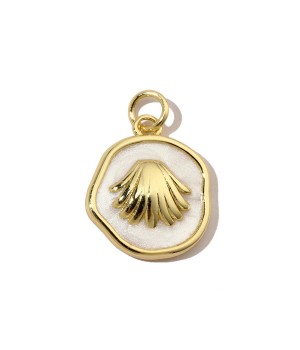 Charm Vieira de mar 15mm esmalte, dorado 14K