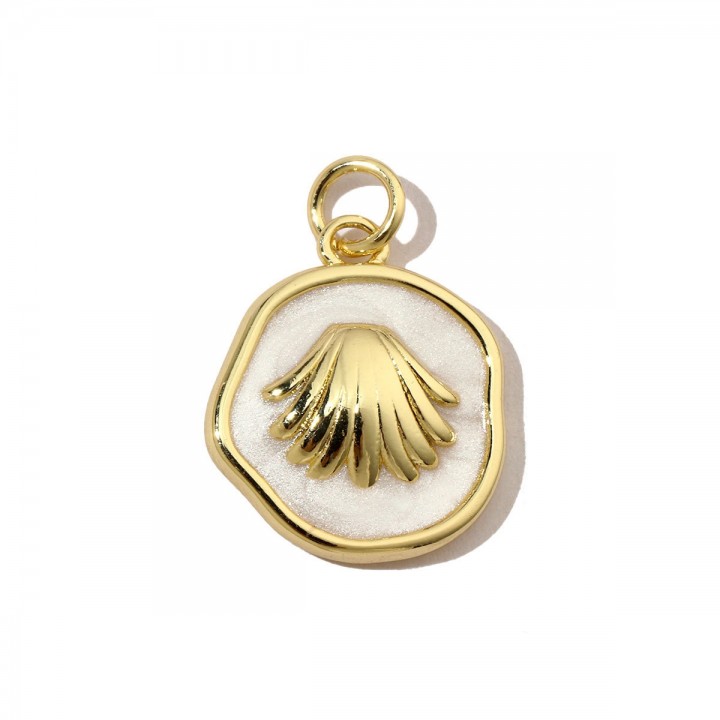 Sea ​​scallop pendant charm 15mm enamel, 14K gold plated