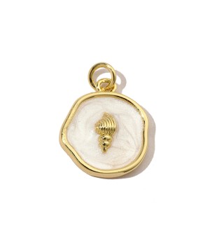 Charm Concha 15mm esmalte, dorado 14K