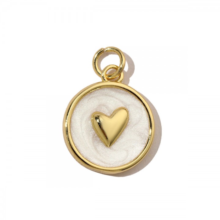 Charm Corazón 15mm esmalte, dorado 14K