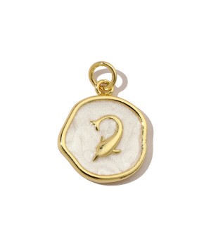 Charm Delfín 15mm esmalte, dorado 14K
