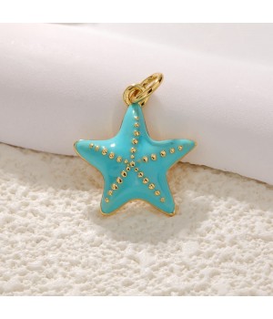Colgante Estrella de mar 14mm esmalte color turquesa, dorado 18K