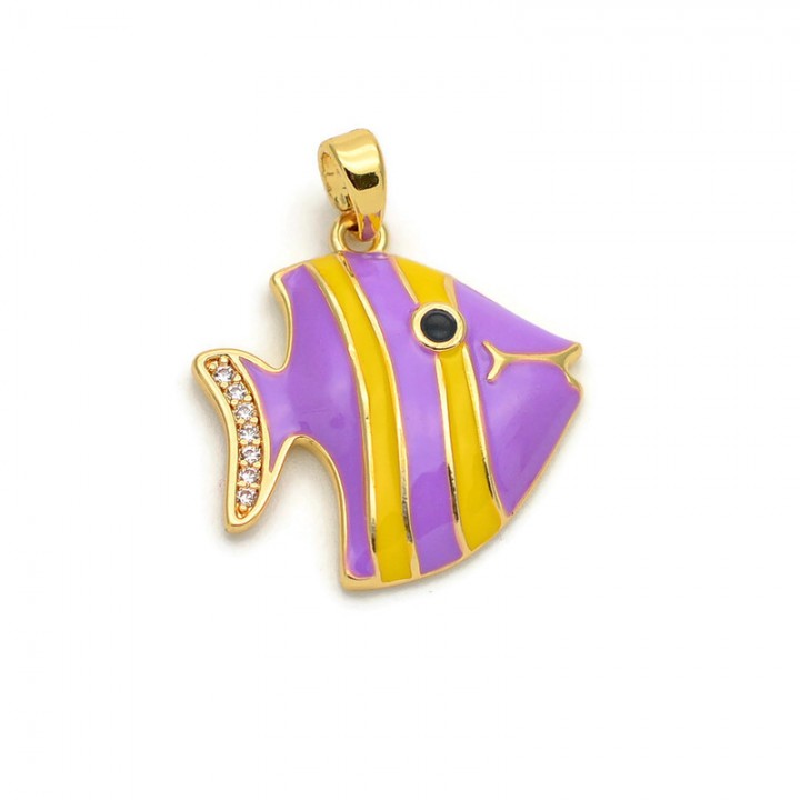 Gold Plated Fish Charm Pendant 20mm Enamel, 1 piece
