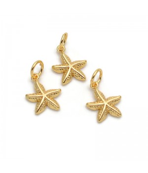 Gold Plated Starfish/Sea Stars Charm Pendant 9mm, 1 piece