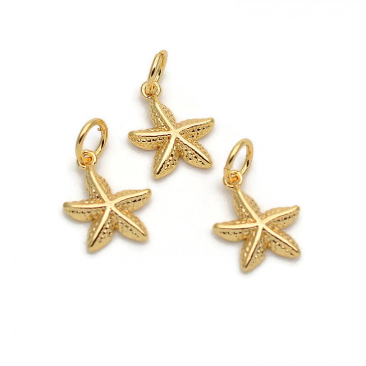 Gold Plated Starfish/Sea Stars Charm Pendant 9mm, 1 piece