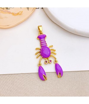 Gold Plated Lobster Charm Pendant 35mm Enamel Lilac color, 1 piece