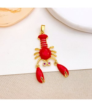Gold Plated Lobster Charm Pendant 35mm Enamel Red color, 1 piece