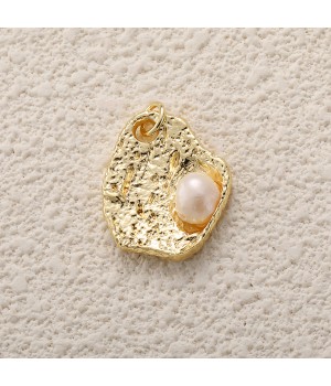 18K Gold Plated Brass Pendant with Natural Pearl, 1 piece