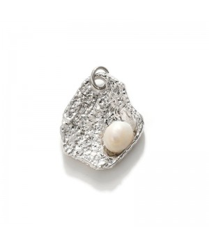 Platinum Plated Brass Pendant with Natural Pearl, 1 piece