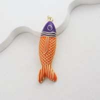 53mm 18K Gold Plated Fish Pendant Enamel Orange Purple color, 1 piece