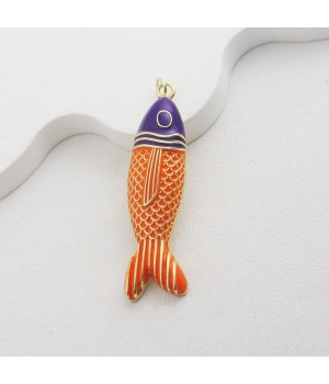 53mm 18K Gold Plated Fish Pendant Enamel Orange Purple color, 1 piece